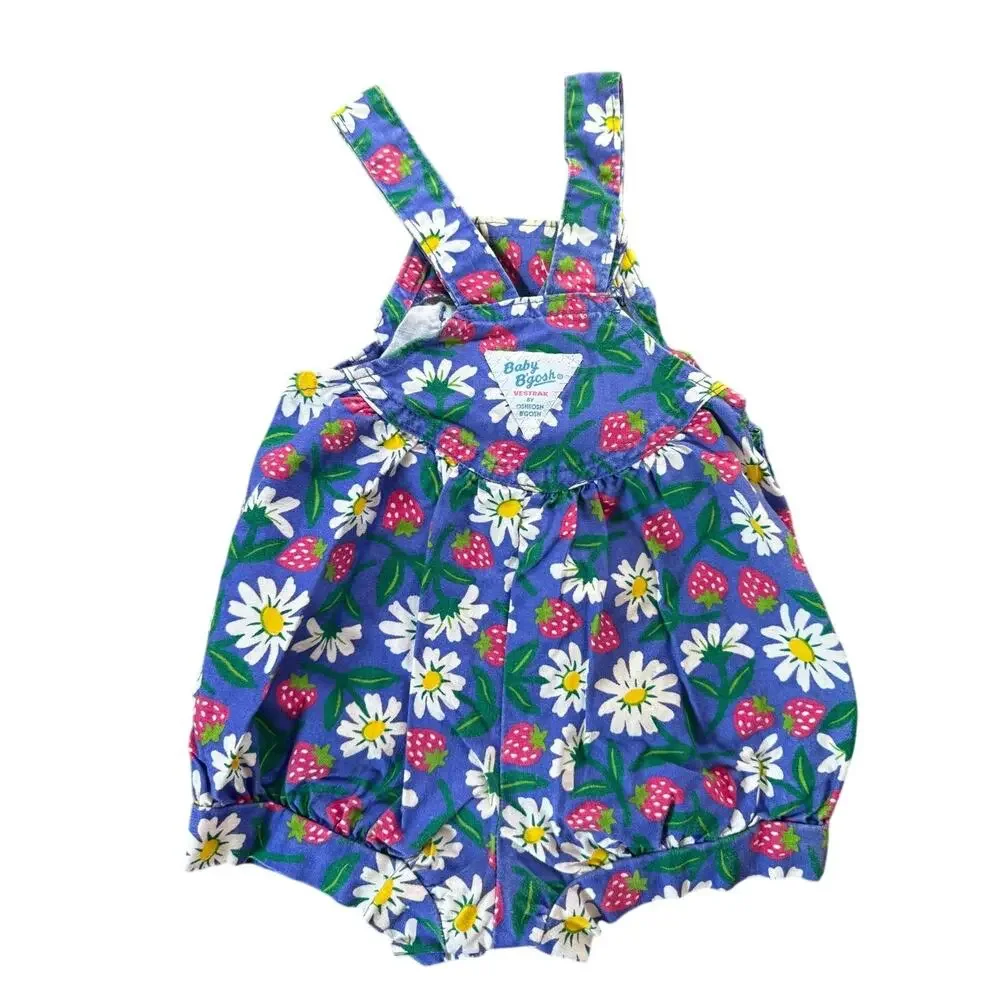 Baby OshKosh B'gosh USA Vestback Bubble Romper Strawberry Daisy Print 6-9mo 90s